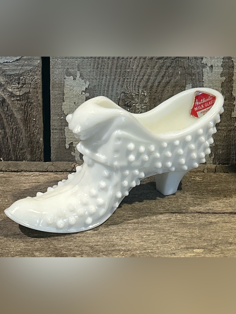 Vintage Fenton Hobnail White Milk Glass Cat Head Shoe